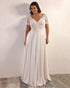 Plus Size Lace Beach Wedding Dresses Short Sleeve Sexy V-Neck A-line Long Bridal Wedding Gowns